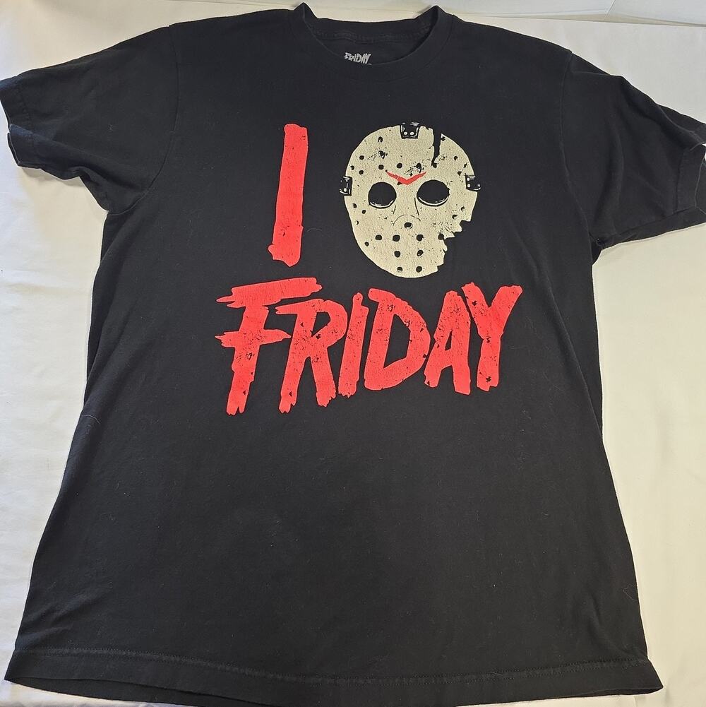 Friday the 13th I Love Friday Jason Hockey Mask T-Shirt Size LARGE Horror